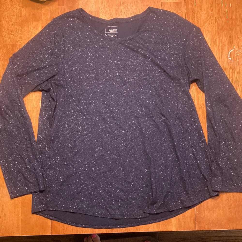 Sonoma long sleeve navy blue sparkly everyday tee. Size XL - Picture 2 of 3